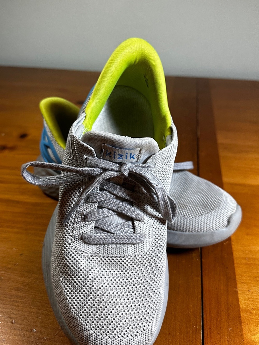 Kizik Grey Knit Sneakers with Neon Yellow Lining